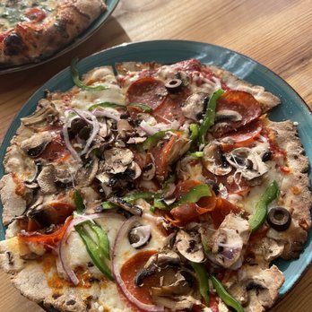 Roots Wood Fire - Typical Combo GF crust - Pizza Near Me - Coeur d'Alene, Idaho Roots Wood Fire - Typical Combo GF crust - Pizza Near Me - Coeur d'Alene, Idaho