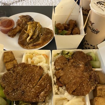 Hello Jasmine - Pork chop rice entree with boba milk teas. Popcorn chicken, fried chicken leg and fried egg in green onion pancake - Taiwanese Near Me - Chicago, Illinois Hello Jasmine - Pork chop rice entree with boba milk teas. Popcorn chicken, fried chicken leg and fried egg in green onion pancake - Taiwanese Near Me - Chicago, Illinois
