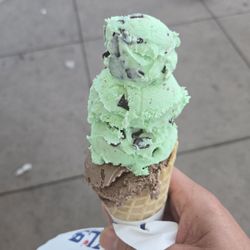 Handel's Homemade Ice Cream - Chocolate at bottom mint chocolate chip on the top