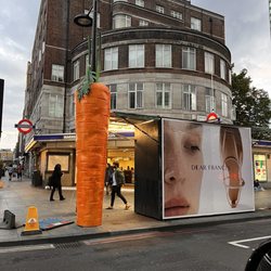 Warren Street Underground Station - Currently outside there's a big carrot.