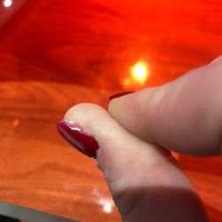 Nail Love - The cut is covered by clear polish, I guess he thought I wouldn't see it. But I feel it and it stings!