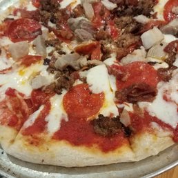 Meat meat pizza, could have been cooked a few minutes more