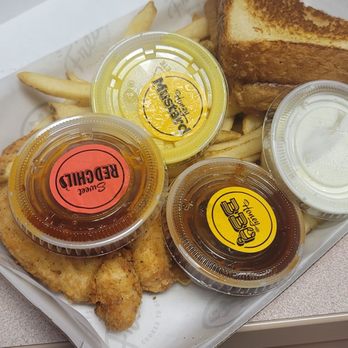 Slim Chickens - 3 chicken tenders with sauces fries and toast! - Chicken Wings Near Me - Centennial, Colorado Slim Chickens - 3 chicken tenders with sauces fries and toast! - Chicken Wings Near Me - Centennial, Colorado