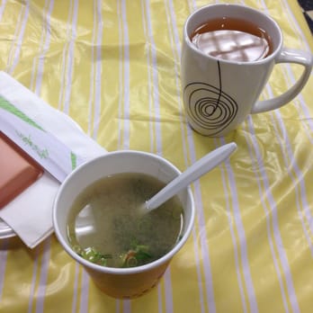 Avana Sushi - Real cup for tea, paper cup for miso soup - Japanese Near Me - Boston, Massachusetts