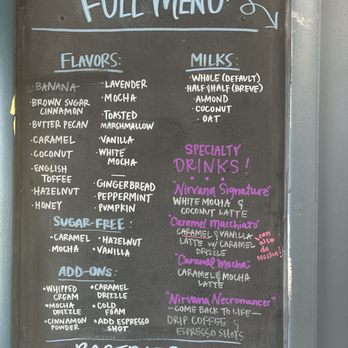 Nirvana Coffee Bar & Game Lounge - Menu - Coffee & Tea Near Me - Independence, Missouri Nirvana Coffee Bar & Game Lounge - Menu - Coffee & Tea Near Me - Independence, Missouri