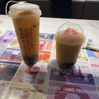 Bengong's Tea - left orange green tea. right mango pomelo sago - Bubble Tea Near Me - Ellicott City, Maryland Bengong's Tea - left orange green tea. right mango pomelo sago - Bubble Tea Near Me - Ellicott City, Maryland