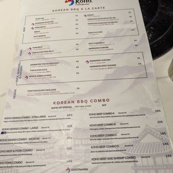 Koho Korean BBQ House - Menu . We got the Korean BBQ combo in beef & shrimp - Korean Near Me - Hanover, Maryland Koho Korean BBQ House - Menu . We got the Korean BBQ combo in beef & shrimp - Korean Near Me - Hanover, Maryland