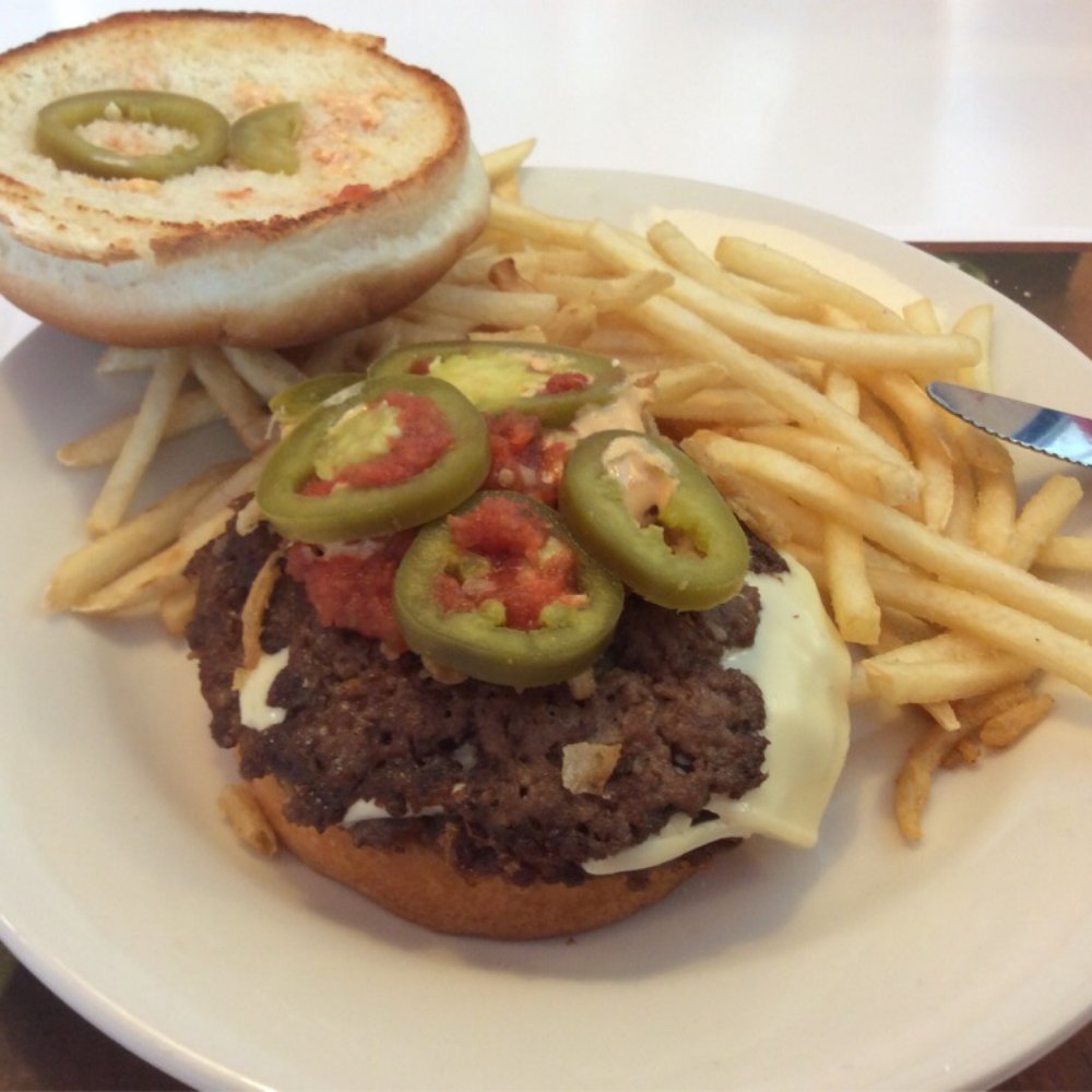 Great jalapeño steak burger ! Moist & Juicy too! Loved it .. Especially the salty Carmel pretzel milk shake... Yummy!! Great jalapeño steak burger ! Moist & Juicy too! Loved it .. Especially the salty Carmel pretzel milk shake... Yummy!!