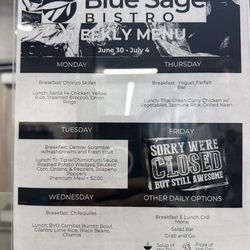 Blue Sage Bistro - Smoothie on Thursday- darn.. but lunch sounds good..