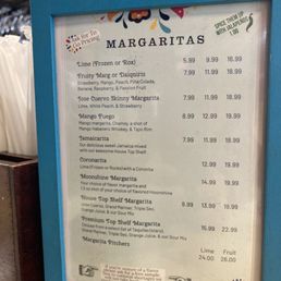 a menu for margaritas a menu for margaritas