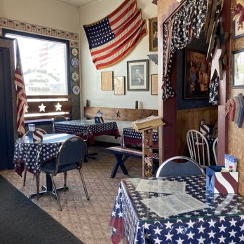 Uncle Sam's Eatery - tables with american flags on them - Delis Near Me - Columbus, Montana Uncle Sam's Eatery - tables with american flags on them - Delis Near Me - Columbus, Montana
