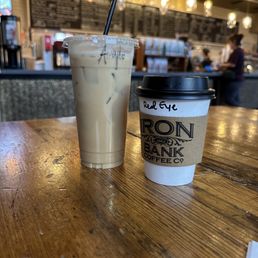 Butterpecan latte (half sweet) & a red eye