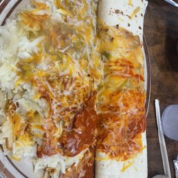 Bacon breakfast burrito Christmas style. Bacon breakfast burrito Christmas style.