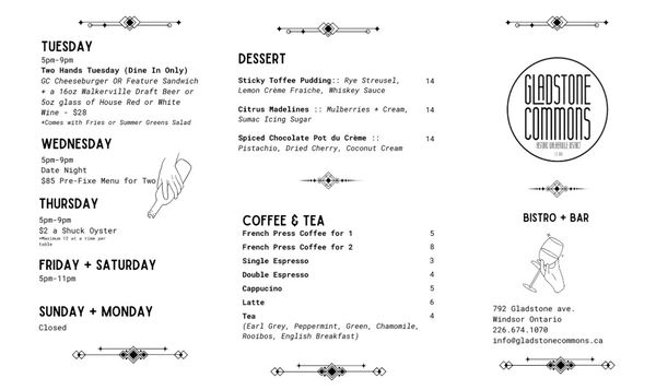 Menu photo 1 Gladstone Commons Windsor, ON Menu photo 1 Gladstone Commons Windsor, ON