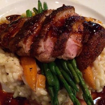 9 Elm American Bistro - Duck breast served over risotto - Yum! - New American Near Me - Danvers, Massachusetts 9 Elm American Bistro - Duck breast served over risotto - Yum! - New American Near Me - Danvers, Massachusetts