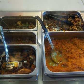 Southern Spice - a carrot dessert on the bottom right.   fried appetizer on the top right.  3 types of curries on the left side - Indian Near Me - Irving, Texas
