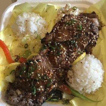 The Hukilau - Korean Kalbi Steak takeout - I think they said they use NY steak. The beef is soooo tender! - Sushi Bars Near Me - Florence, Oregon