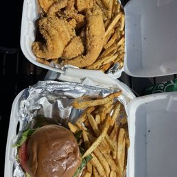 Catfish, Shrimp Basket and Salmon Burger