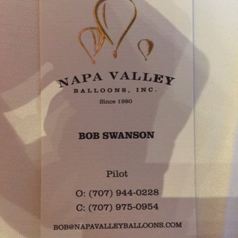 Napa Valley Balloons - Pilot Bob's business card - Hot Air Balloons Near Me - Napa, California Napa Valley Balloons - Pilot Bob's business card - Hot Air Balloons Near Me - Napa, California