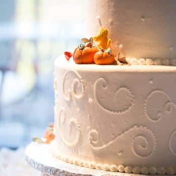 Cake Delight - Messenger Wedding- Fall 2015 Three Tier Round Cake with pumpkins and leaves - Custom Cakes Near Me - Livermore, California