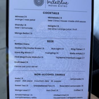 IndeBlue Indian Bistro - Drink Menu Pt.1 - Indian Near Me - Crawfordville, Florida IndeBlue Indian Bistro - Drink Menu Pt.1 - Indian Near Me - Crawfordville, Florida