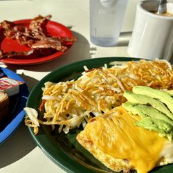 Martin Way Diner - Breakfast menu "build your own omelette". This one had ham, Tillamook cheddar, American cheese, and avocado.