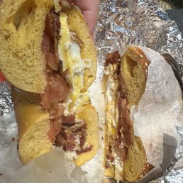 Bacon, Egg, Swiss, tomato, Salt & Pepper on an Egg Everything bagel. Bacon, Egg, Swiss, tomato, Salt & Pepper on an Egg Everything bagel.