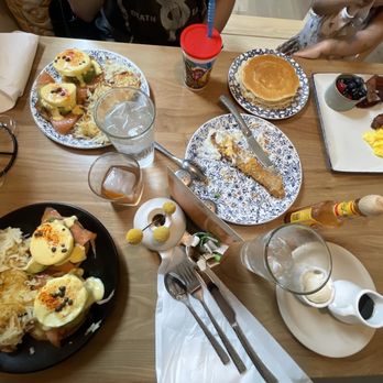 Egg Republic - Salmon Benedict breakfast, remnants of chicken fried bacon, and Golden Hour cocktail - Breakfast & Brunch Near Me - Bloomington, Illinois