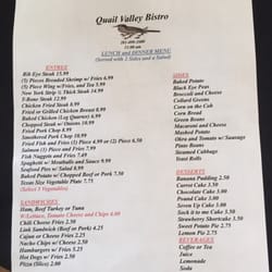 Quail Valley Bistro - Lunch/Dinner Menu