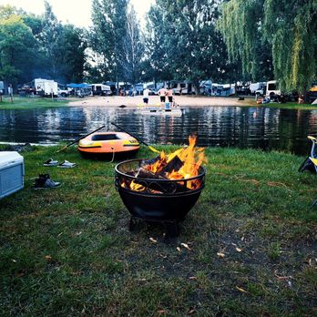 Insta Launch Campground & Marina - Portable firepit they fixed for us.... and the beautiful view from our camp site. - Campgrounds Near Me - Manistee, Michigan
