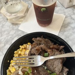Beef Rice Box and Strawberry Fruit Tea Beef Rice Box and Strawberry Fruit Tea