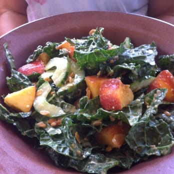Johnston's Saltbox - Kale salad with peaches and candied almonds with honey sesame dressing - New American Near Me - San Carlos, California