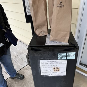 The Pie Guy - two bags of food sitting on top of a trash can - Desserts Near Me - North Plains, Oregon