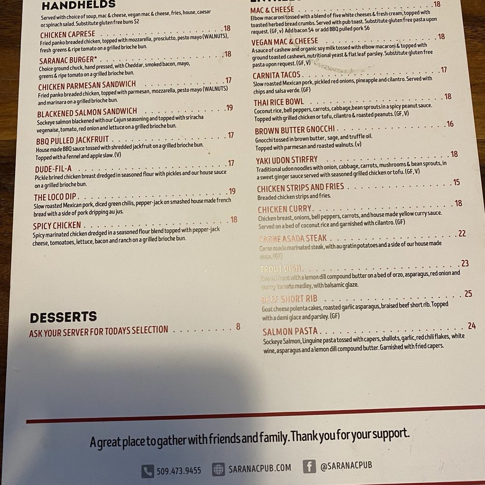 Saranac Public House - Menu - Pubs Near Me - Spokane, Washington Saranac Public House - Menu - Pubs Near Me - Spokane, Washington