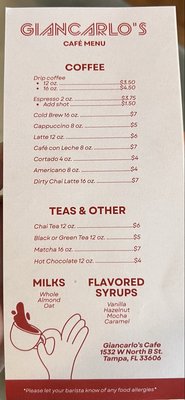 Menu photo 7 Giancarlo's Tampa, FL