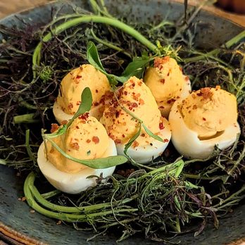 The Front Yard - Deviled Eggs with Candied Bacon - Breakfast & Brunch Near Me - North Hollywood, California The Front Yard - Deviled Eggs with Candied Bacon - Breakfast & Brunch Near Me - North Hollywood, California