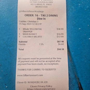 Gilbert's Tiki Bar - The bill - Tiki Bars Near Me - Key Largo, Florida Gilbert's Tiki Bar - The bill - Tiki Bars Near Me - Key Largo, Florida