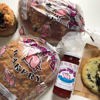 When Pigs Fly - Bread pudding, orange/cranberry/walnut loaf, mango pineapple raisin loaf, heavenly jam, and lemon bluberry cookies - Bakeries Near Me - Somerville, Massachusetts