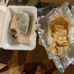 Tiny cold burrito and a greasy chicken quesadilla