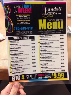 Menu photo 4 Landoll Lanes Marysville, KS Menu photo 4 Landoll Lanes Marysville, KS
