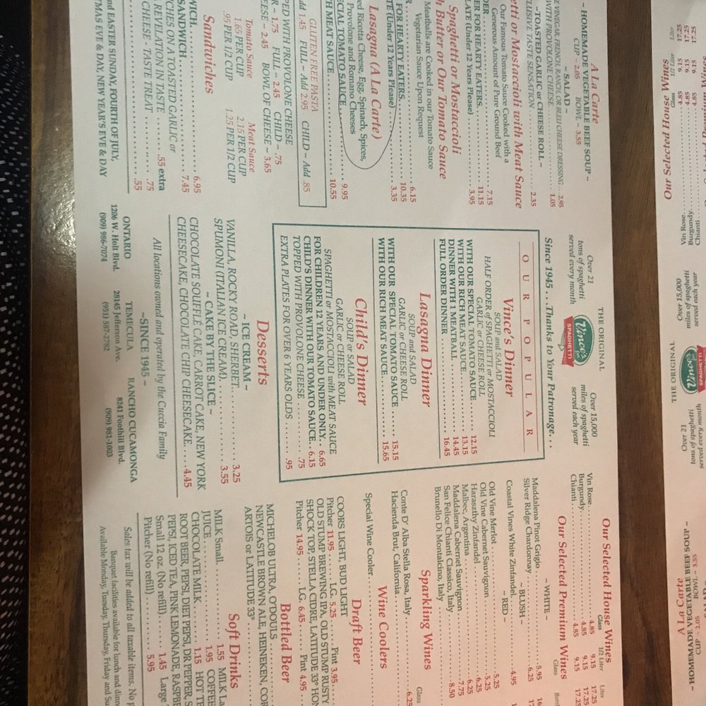 Vince's Spaghetti - Italian Near Me - Ontario, California Vince's Spaghetti - Italian Near Me - Ontario, California