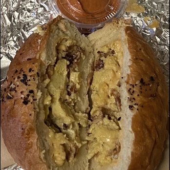 High Octane Cafe & Bakery - Bacon, Egg and Cheese Stuffed Bagel - Bakeries Near Me - Waterford Township, Michigan