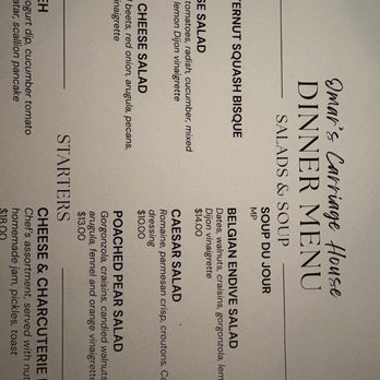 Omar's Carriage House - Dinner menu Salads/Soups - New American Near Me - Norfolk, Virginia Omar's Carriage House - Dinner menu Salads/Soups - New American Near Me - Norfolk, Virginia