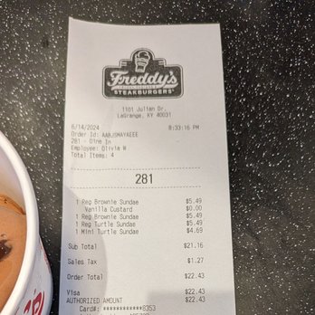 Freddy's Frozen Custard & Steakburgers - $5.49 for melted ice cream - Fast Food Near Me - Lagrange, Kentucky