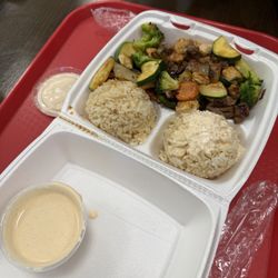 Hibachi 101 - Chicken and steak Hibachi - very tasty! Would definitely get this for takeout again when I'm back in Raleigh :)