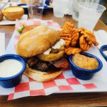 Joe's Farm Grill - BBQ Bacon Blue Burger - American Near Me - Gilbert, Arizona Joe's Farm Grill - BBQ Bacon Blue Burger - American Near Me - Gilbert, Arizona