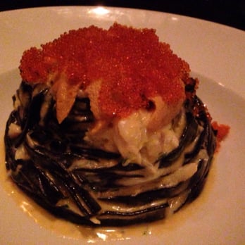 Scarpetta - Squid ink pasta with uni, Dungeness crab, and tobiko. Amazing! - Italian Near Me - Las Vegas, Nevada Scarpetta - Squid ink pasta with uni, Dungeness crab, and tobiko. Amazing! - Italian Near Me - Las Vegas, Nevada
