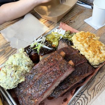 Moo's Craft Barbecue - Potato salad, Mac and cheese, 1/2 lb burnt ends, 1lb brisket, 2lb spare ribs - Barbeque Near Me - Los Angeles, California
