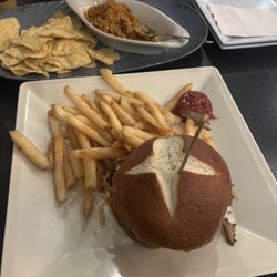 Lake View Tavern - Braised pork sandwich with French fries