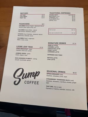 Menu photo 1 Sump Coffee Nashville, TN Menu photo 1 Sump Coffee Nashville, TN